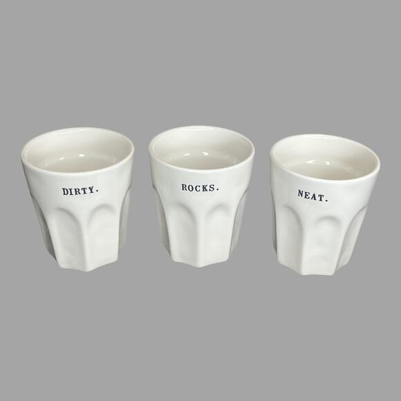 Rae Dunn Ceramic DRINKING GLASS Set (3) Glassware 8oz DIRTY ROCKS NEAT Martini - Picture 10 of 10